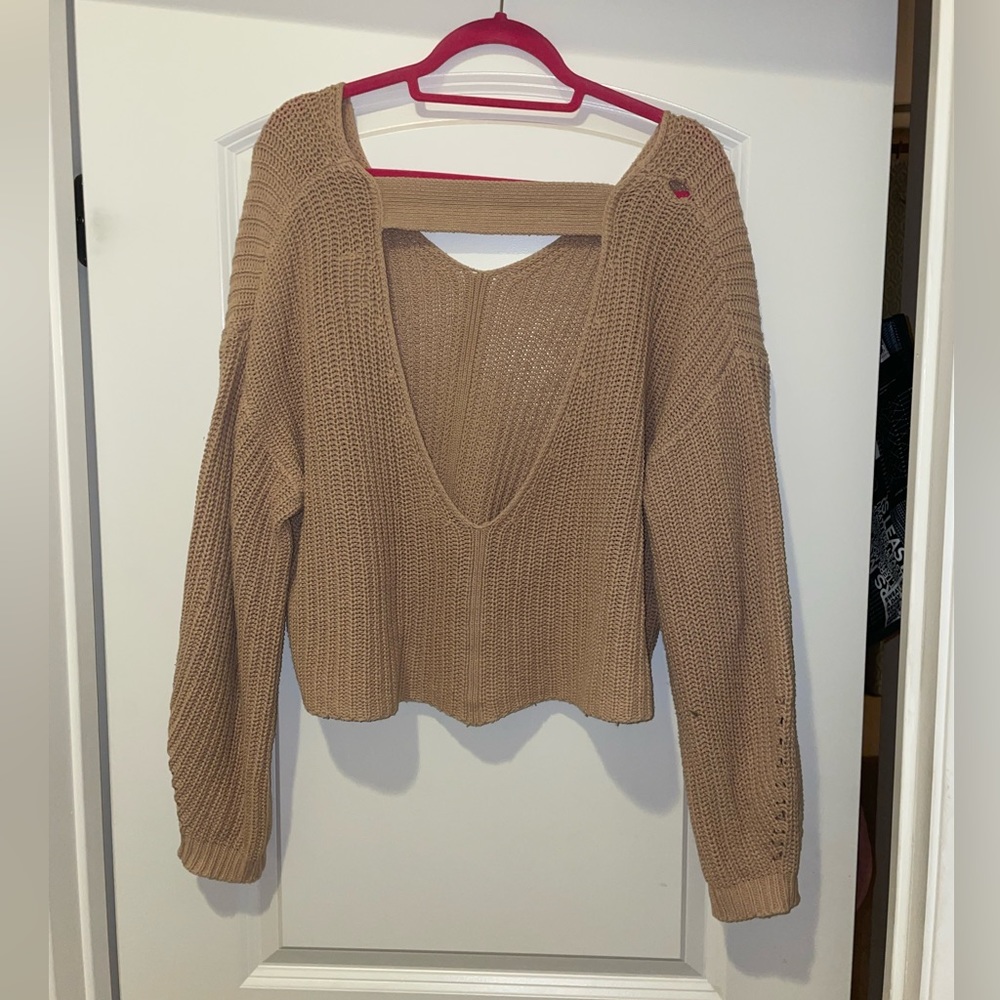 Women’s open back tan sweater